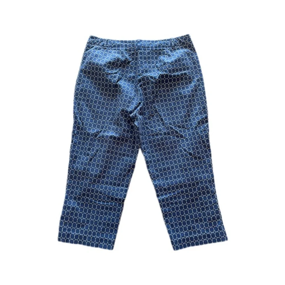 Talbots Stretch Cropped Causal Dress Pants Blue White Circle Pattern Women’s 14 - Picture 2 of 11